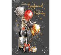 Cherry Orchard | Stylish Boyfriend Birthday Card | Champagne & Balloons Design | Gold foil Details | Complete with Envelope