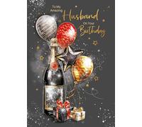 Cherry Orchard | Stylish Husband Birthday Card | Champagne & Balloons Design | Gold foil Details | Complete with Envelope