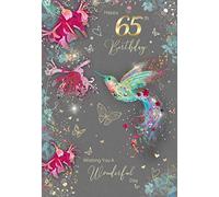 Cherry Orchard Stylish Milestone Age Female Birthday Greeting Card - from the Gorgeous Grace Range - Glitter & Foil Finished with Gold Envelope (65th)