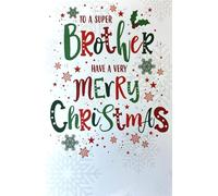 Cherry Orchard Super Brother Christmas Card, Red and Green Festive Design with Snowflakes, Stars and Holly