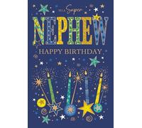 Cherry Orchard | Super Nephew Birthday Card | Fun & Vibrant Candles & Confetti Design | Luxury Insert | Gold Foil & Embossed Finish | Complete with Envelope