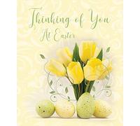 Cherry Orchard Thinking of You at Easter Card - Yellow Tulips & Easter Eggs Design