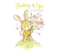 Cherry Orchard Thinking of You Easter Card, Cute Bunny with Spring Flowers Illustration, Quality Card Stock with Envelope