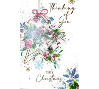 Cherry Orchard Thinking of You This Christmas Card, Luxury Festive Star Design with Gold Foil, Holly and Winter Florals, Seasonal Greeting Card