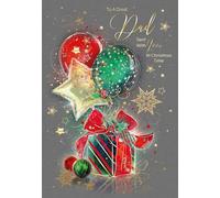 Cherry Orchard 'To a Great Dad Sent with Love at Christmas Time' Christmas Card - Stunning Luxury Card for Christmas with Balloon & Present Design - Grace Range - Comes with Gold Envelope - 143x210mm