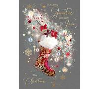Cherry Orchard | To a Lovely Auntie This Christmas | Christmas Card for Auntie | Festive Stocking Design | Gorgeous Gold Foil text & snowflakes | Complete with envelope
