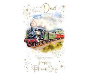Cherry Orchard | To a Very Special Dad Father's Day Card | Steam Train Design | Gold Foil Stars & Luxury Insert | Complete with Envelope