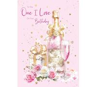 Cherry Orchard To the One I Love Birthday Card, Large Card Beautiful Pink Champagne design gold foil finish complete with envelope