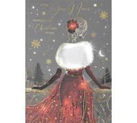 Cherry Orchard To the One I Love Christmas Card, Elegant Lady in Red Dress with Winter Night Foil Design