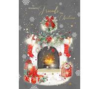 Cherry Orchard 'To Wonderful Friends' Christmas Card, Traditional Fireplace and Christmas stockings design from the Gorgeous Grace range. Comes complete with gold envelope.