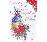 Cherry Orchard Traditional Christmas Card for Gran and Grandad, Festive Lantern Design with Poinsettias and Gold Foil Accents