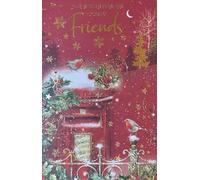 Cherry Orchard Traditional Christmas Card, Red Post Box with Robins Design, Gold Foil Accents, Festive Holly and Ivy