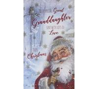 Cherry Orchard Traditional Santa with Robin Christmas Card, Winter Woodland Glitter Design, Special Great Granddaughter Greeting