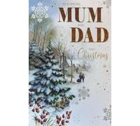 Cherry Orchard Traditional Snowy Cottage Christmas Card for Mum and Dad, Winter Scene Design with Gold Foil Accents
