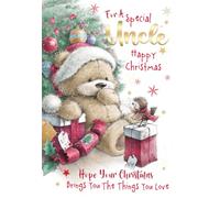 Cherry Orchard Uncle Christmas Card - Cute Teddy Bear Design - Luxury Christmas Card for Uncle-Gold Foil Finish - Heartfelt Verse - Envelope Included