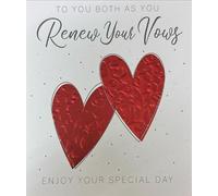 Cherry Orchard Vow Renewal Card, Embossed Red Hearts Design, White with Congratulations Message Inside, Special Day Greeting