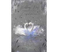 Cherry Orchard Wedding Day Card, Swan Couple Design with Blue Water Glitter, Congratulations Greeting Card with Envelope