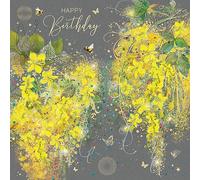 Cherry Orchard Whisteria Happy Birthday Card with Gold Foil Detailing and Gold Envelope Grace Range from