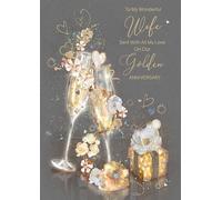 Cherry Orchard Wife Golden Anniversary Card from the Grace Range complete with Gold Envelope and Gold Foil Detailing
