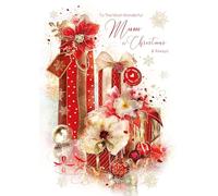 Cherry Orchard 'Wondeful Mum' Christmas card, Beautiful design with Christmas gifts, complete with envelope and finished with foil details