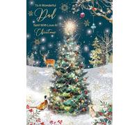 Cherry Orchard 'WONDERFUL DAD' Christmas card, Snowy Christmas tree design, finished with gold foil text and detail, comes complete with envelope, From