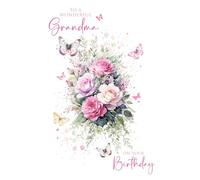Cherry Orchard Wonderful Grandma Birthday Card, BeautifulFloral Design with Pink Border from