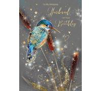 Cherry Orchard Wonderful Husband Birthday Card from the Grayson range, Kingfisher design with Gold Foil Finish