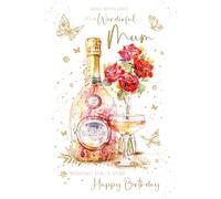 Cherry Orchard | Wonderful Mum Birthday Card | Luxury Birthday card for Mum | Elegant Champagne Bottle & Red Rose Design | Gorgeous Gold Foil Butterflies | Luxury Insert | Complete with Envelope