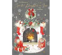Cherry Orchard 'Wonderful Son and Daughter in Law' Christmas Card, Traditional Fireplace and Christmas stockings, design from the Gorgeous Grace range. Comes complete with gold envelope.