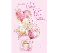Cherry Orchard | Wonderful Wife 60th Birthday Card | Gorgeous Pink & Gold Balloons | Shiny Gold Foil accents | Luxury Insert | Complete with envelope
