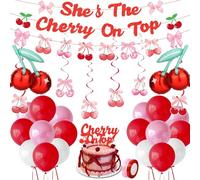 Cherry Party Decorations, Red Glitter She's The Cherry On Top Banner, Cherry On Top Baby Shower Decorations, Summer Fruit Cherry Themed Party Supplies for Birthday Bridal Shower Bachelorette Wedding