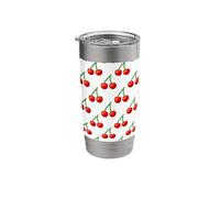 Cherry Pattern Cute Red Fruit White Blossoms Retro 90s Stainless Steel Insulated Tumbler