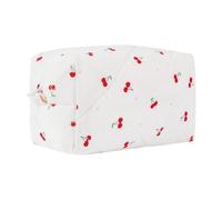 Cherry Pattern Makeup Bag Cute Quilted Cosmetic Bag Cherry Print Toiletry Bag Fabric Makeup Brush Pouch Aesthetic Travel Cosmetic Pouch Cloth Make Up Organizer for Women Girls