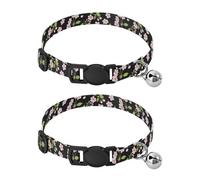 Cherry Petal Blossom Black Collars for Puppies, 2 Pack Collar with Bell for Dog Puppy