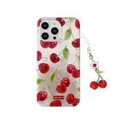 Cherry Phone Case with Phone Charm for iPhone 12 pro max,Cute Kawaii Summer Aesthetic Retro Fruit Design,Laser Beam TPU Never Fade,1.5mm Raised Edges Protect Girly Cases for Girls(6.7",Cherry Charm)