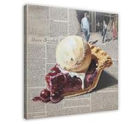 Cherry Pie painting Trendy Breakfast Newspaper Painting Poster Canvas Wall Art Poster For Room Aesthetic Decor Pseudo 3d Textured Art Kitchen Wall Decor