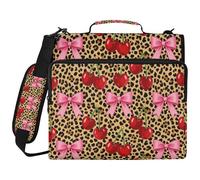 Cherry Pink Bow Cute Leopard 1.5-Inch 3-Ringing Binder with Zipper with Handle and Removable Shoulder Strap Multiple Pockets Portable Home Travel Storage Bag for Office School