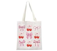 Cherry Pink Bow Gift Coquette Cherry Aesthetic Gift Cherries Pattern Fruity Tote Bag for Fruit Lover (Bow Cherry Tote EU)