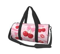 Cherry Pink Bow With Red Lips Travel Duffel Bag Sports Gym Bag, Lightweight Overnight Weekender Bag With Shoes Compartment Yoga Gym Sports Bag For Men Women