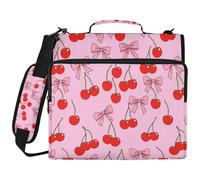 Cherry Pink Bows 1.5 Inch 3 Ringing Office Binder Organizer with Handle Multiple Pockets Zippered Portfolio for Middle School