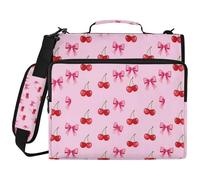Cherry Pink Bows Cute 3 Ringing Zipper Binder with Handle and Removable Shoulder Strap Multiple Pockets Portable Home Travel Storage Bag for School