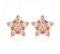cherry Pink Flower Exquisite Stud Earrings for Women Wedding Jewelry Gift