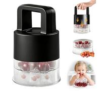 Cherry Pitter, Multiple 7-in-1 Tool Pit Remover Push Corer, 1.5" Extra Large Slots Cherries, Transparent Pit Cup, Dishwasher Safe Anti-Splatter Kitchen Cherry Jam Tool (Black)