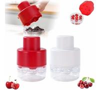Cherry Pitter Tool Pit Remover, 2025 Upgraded 7-in-1 Portable Cherry Core Remover Stoner Pitter Quick Release, Multiple Corer Tool for for Kitchen, Cake Shop, Fruit Salad (Red+White)