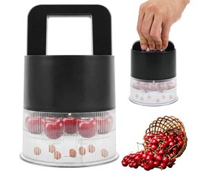 Cherry Pitter Tool, Seven-Hole Push-Button Cherry Seed Remover with 1.26" Extra Large Slots for Olive Pitter, Prune, Red Date, Hawthorn, Green Plum, Lychee, Transparent, Anti-Splash, Dishwasher Safe
