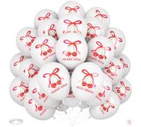 Cherry Print Balloons, 30Pcs 12Inch White Print Balloons for Summer Fruit Party Birthday She is Cherry on Top Wedding Bridal Valentine's Day Party Decorations