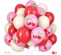 Cherry Print Balloons Red and Pink, 30Pcs 12Inch Pink Print Balloon Red White Balloon for Summer Fruit Party Birthday She is Cherry on Top Baby Shower Wedding Bridal Valentine's Day Party Decorations