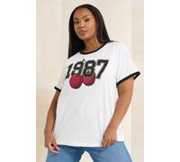 Cherry Print Short Sleeve T-Shirt Yours White 14