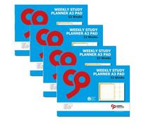 Cherry Printers | A3 Weekly Study Planner Pad | 52 Sheets | Undated Hourly Timetable 6am-10pm | to-Do Lists & Notes | 120gsm Paper | Glued at Top | Ideal for Students | Made in UK | 4 Pack