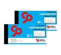 Cherry Printers | Carbonless Cash Receipt Book | Duplicate Book | 2 Part | 210 x 99mm | 50 Sets | NCR Receipt Pad with Perforated Pages | Business Accounting Receipt Book | Made in the UK **2 Pack**